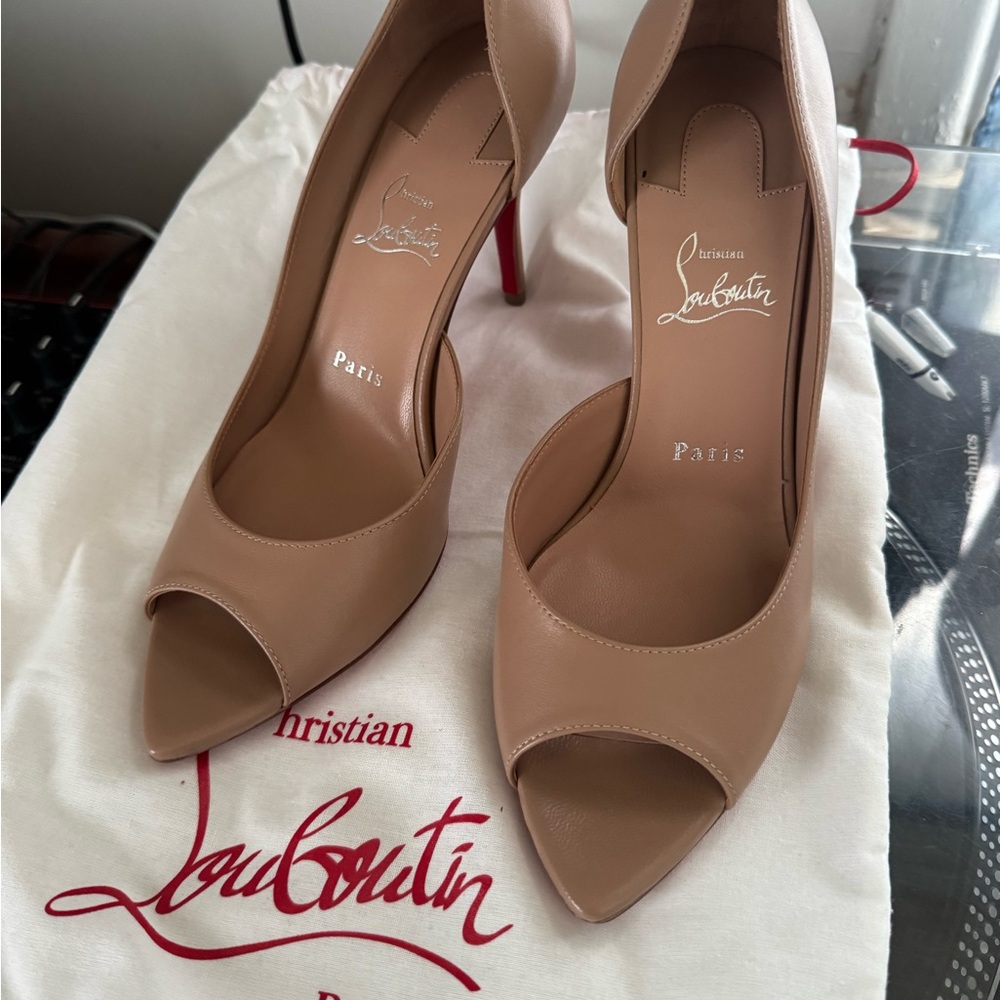 Christian Louboutin Women's Tan Peep-Toe Heels
